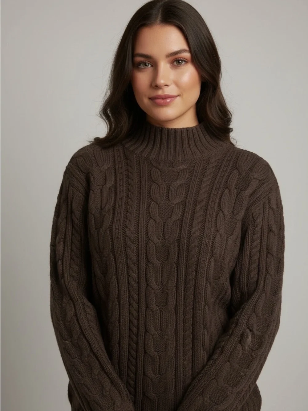 Chaps Brown Cable Knit Mock Neck Sweater